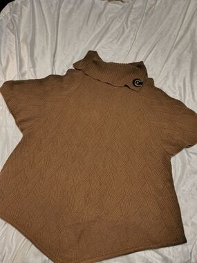 croft & barrow Brown Short-Sleeve Cable Turtleneck Sweater with Buckle